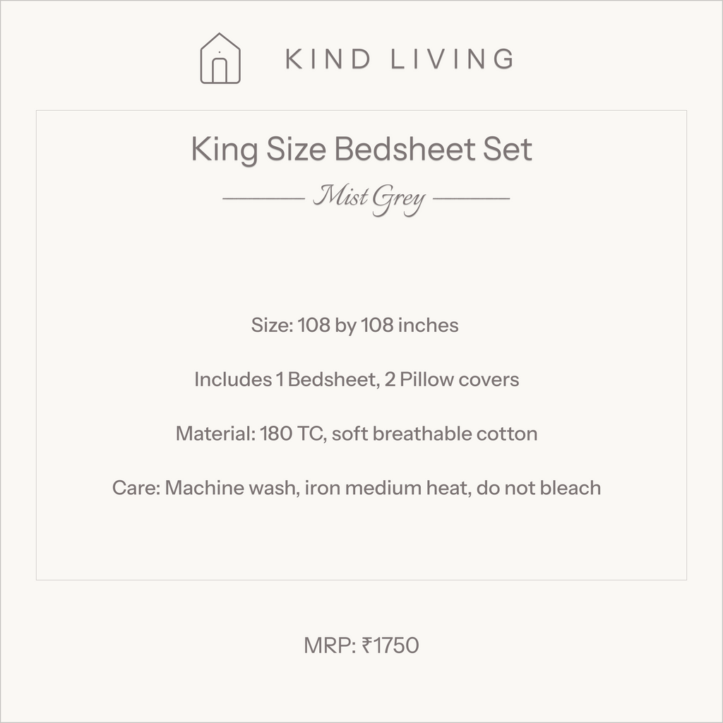 King Size Cotton Bedsheet with 2 Pillow Cases - Mist Grey