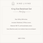 King Size Cotton Bedsheet with 2 Pillow Cases - Mist Grey