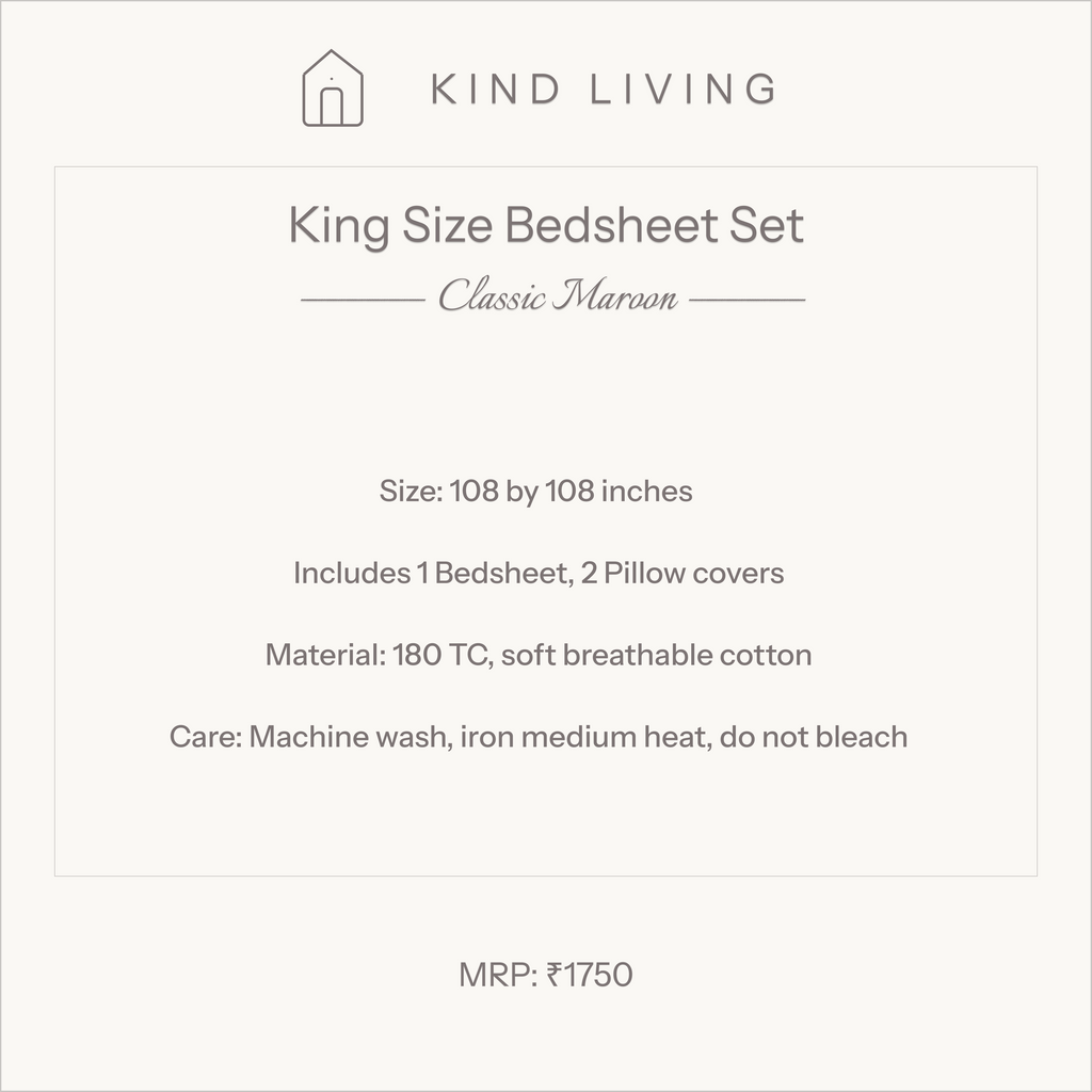 King Size Cotton Bedsheet with 2 Pillow Cases - Classic Maroon