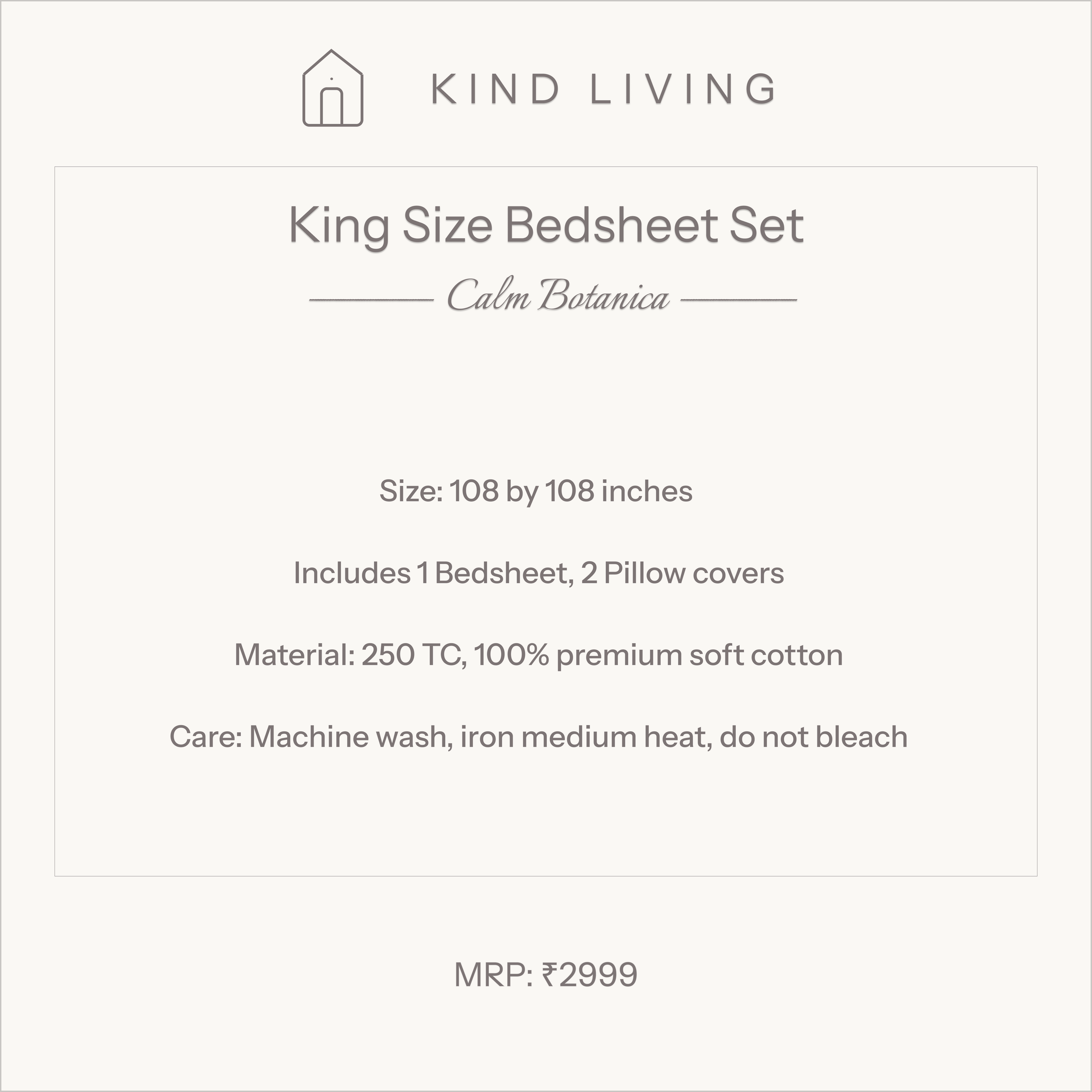 King Size Cotton Bedsheet Set with 2 Pillow Cases - Calm Botanica