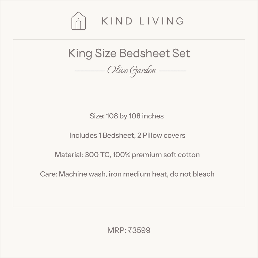 King Size Cotton Bedsheet Set with 2 Pillow Cases - Olive Garden