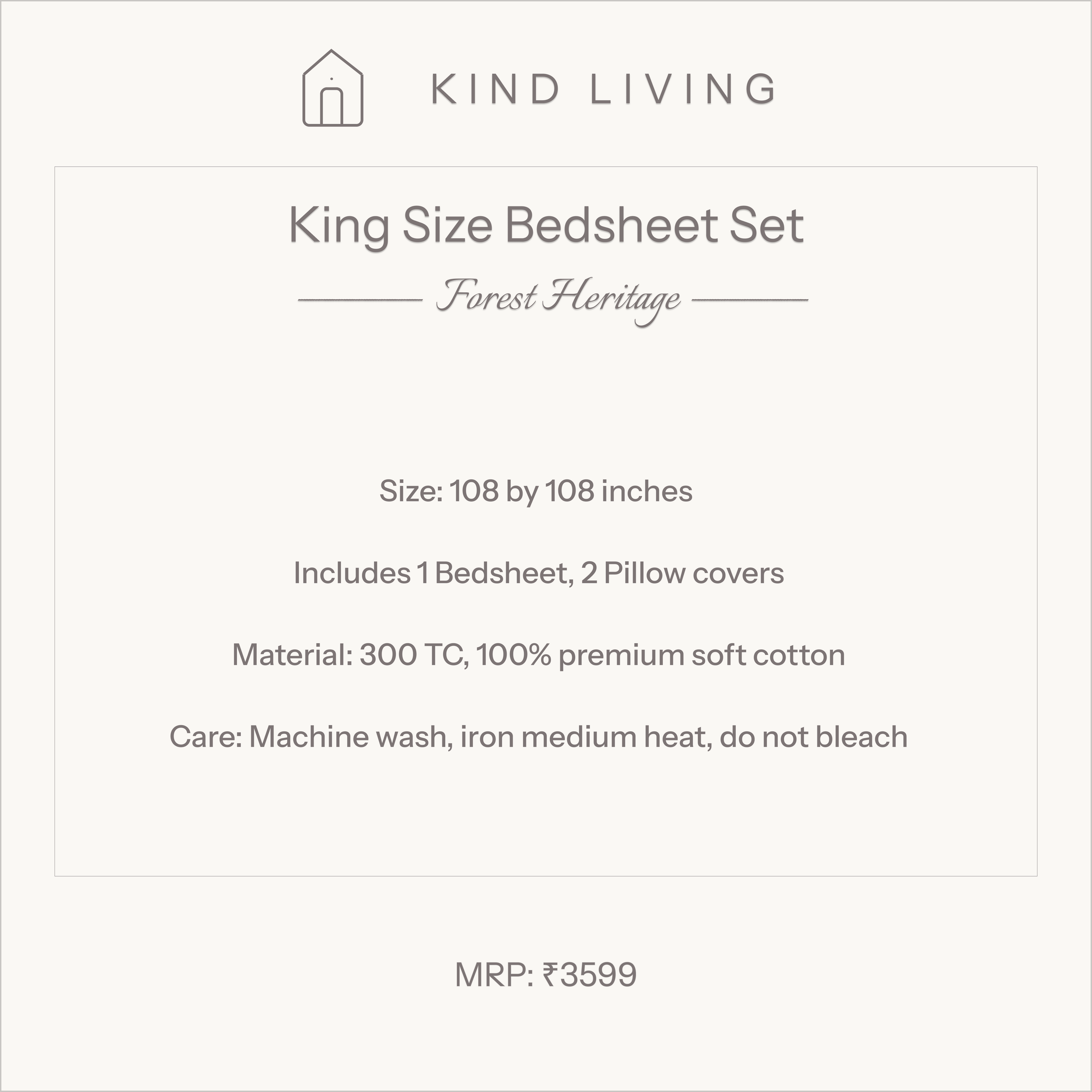 King Size Cotton Bedsheet Set with 2 Pillow Cases - Forest Heritage