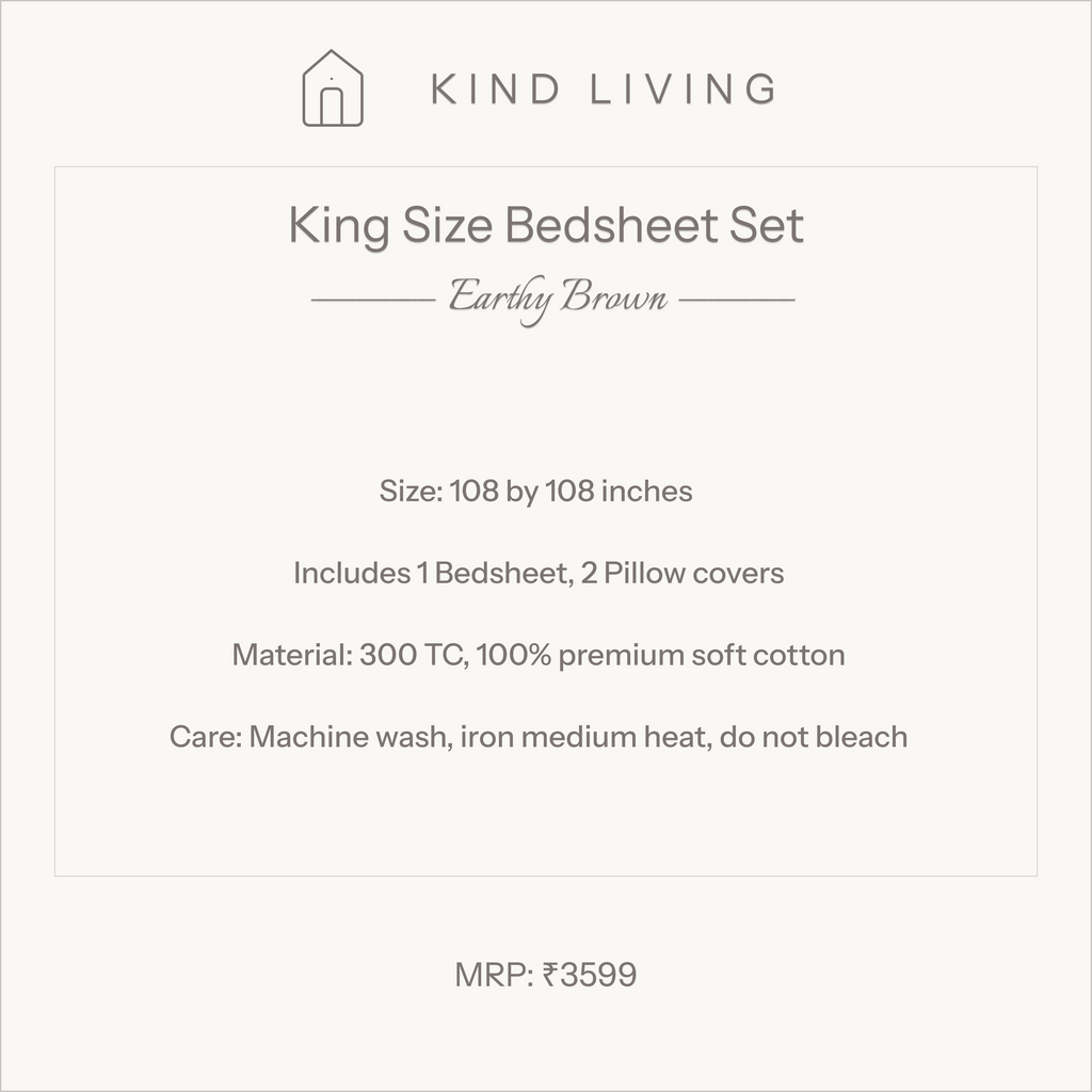 King Size Cotton Bedsheet Set with 2 Pillow Cases - Earthy Brown