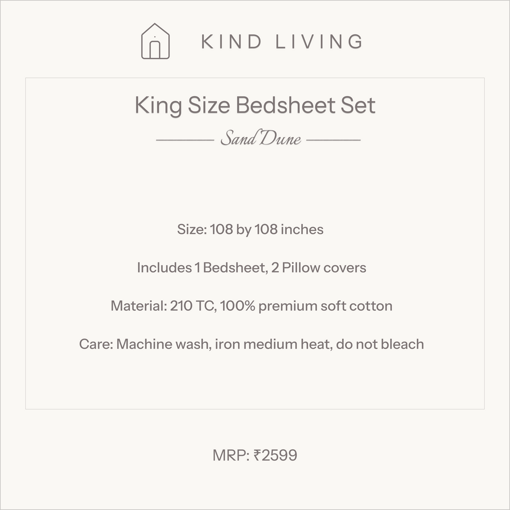 King Size Cotton Bedsheet Set with 2 Pillow Cases - Sand Dune