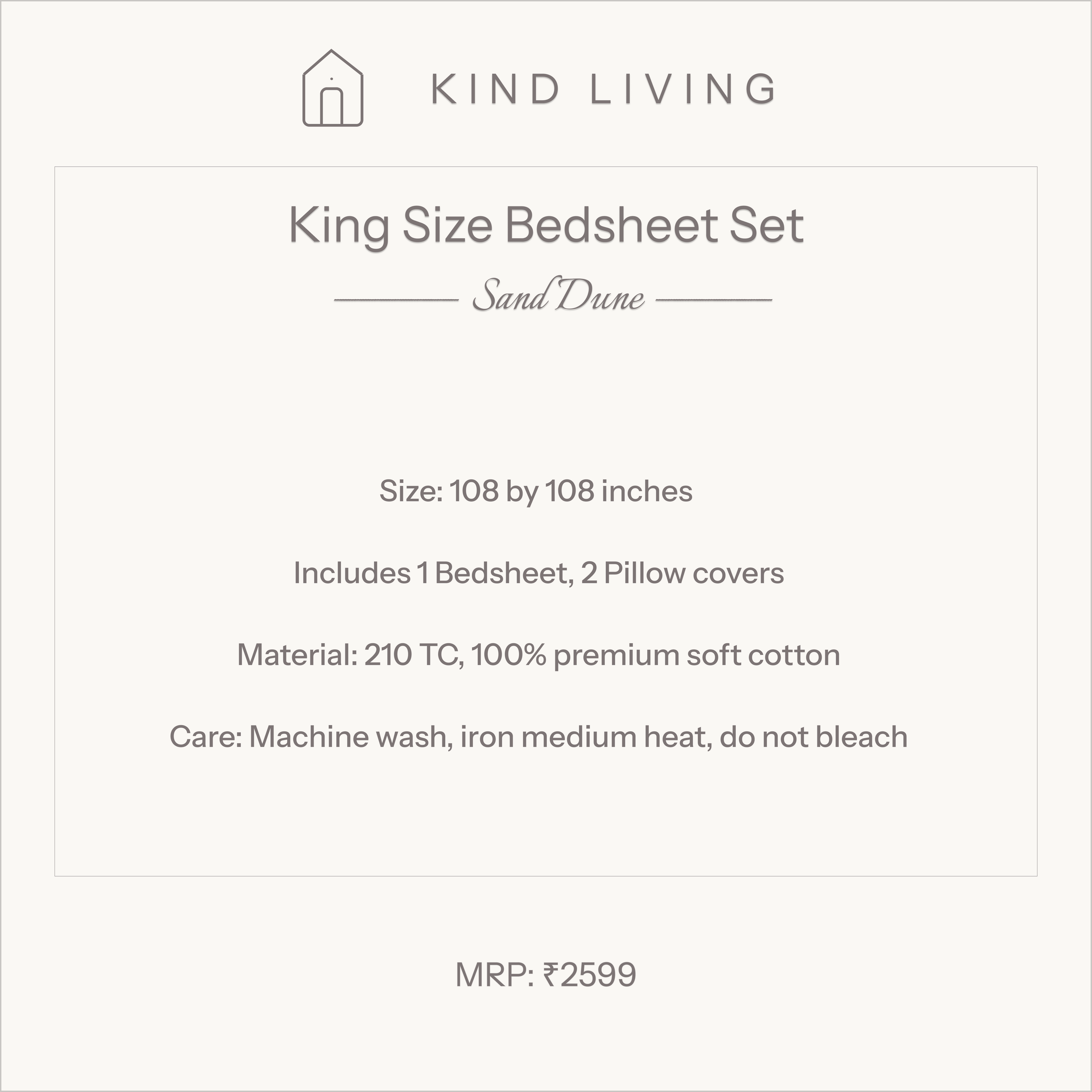 King Size Cotton Bedsheet Set with 2 Pillow Cases - Sand Dune