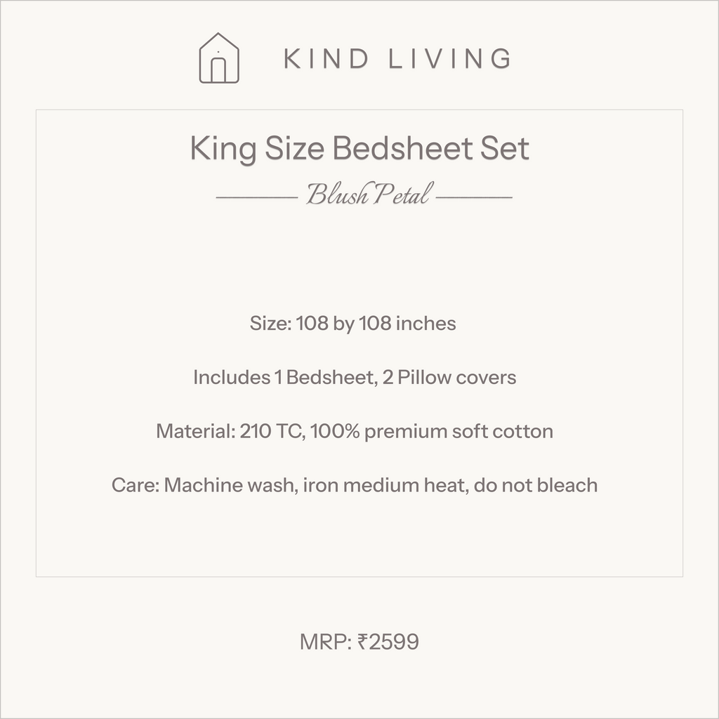 King Size Cotton Bedsheet Set with 2 Pillow Cases - Blush Petal