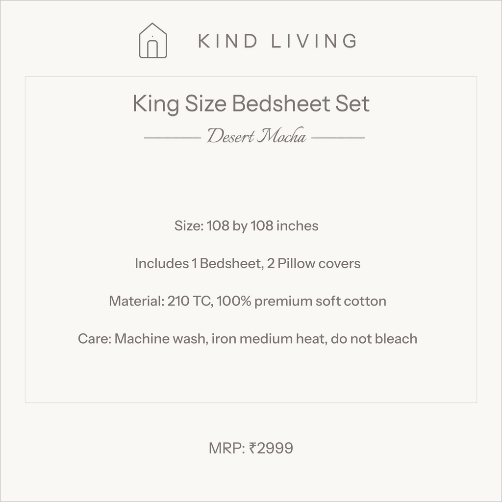 King Size Cotton Bedsheet Set with 2 Pillow Cases - Desert Mocha