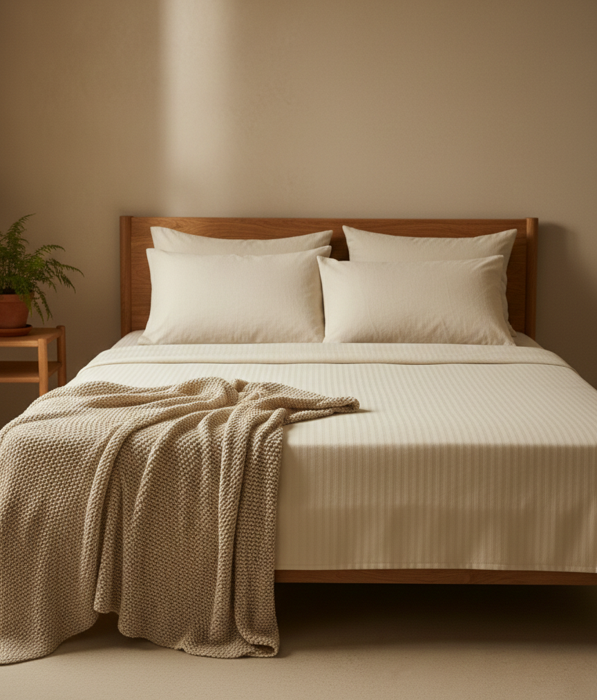 King Size Cotton Bedsheet with 2 Pillow Cases - Warm Beige