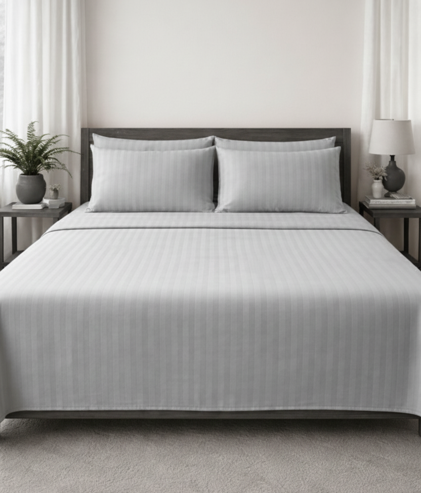 King Size Cotton Bedsheet with 2 Pillow Cases - Mist Grey