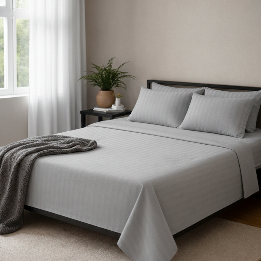 King Size Cotton Bedsheet with 2 Pillow Cases - Mist Grey