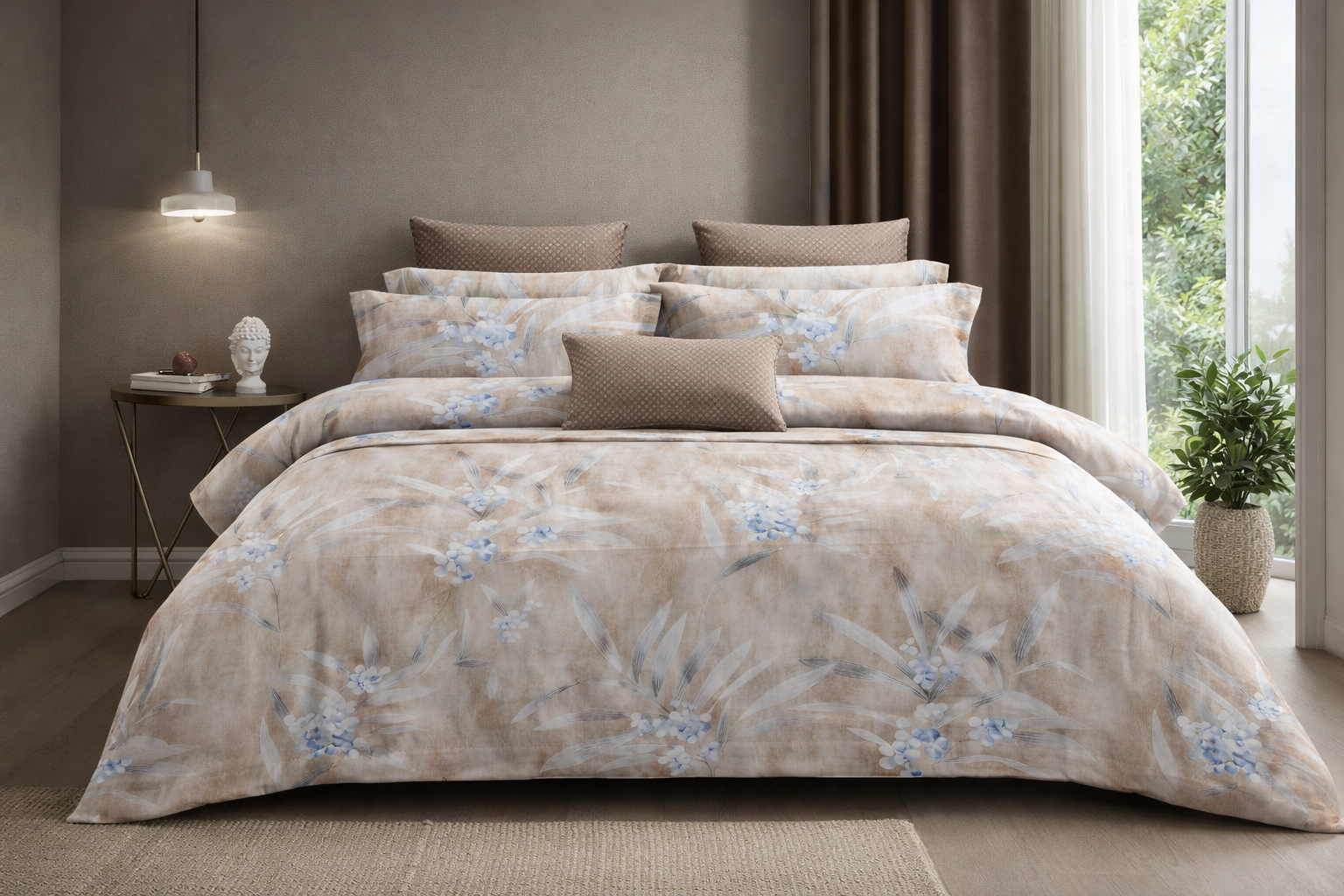 King Size Cotton Bedsheet Set with 2 Pillow Cases - Calm Botanica