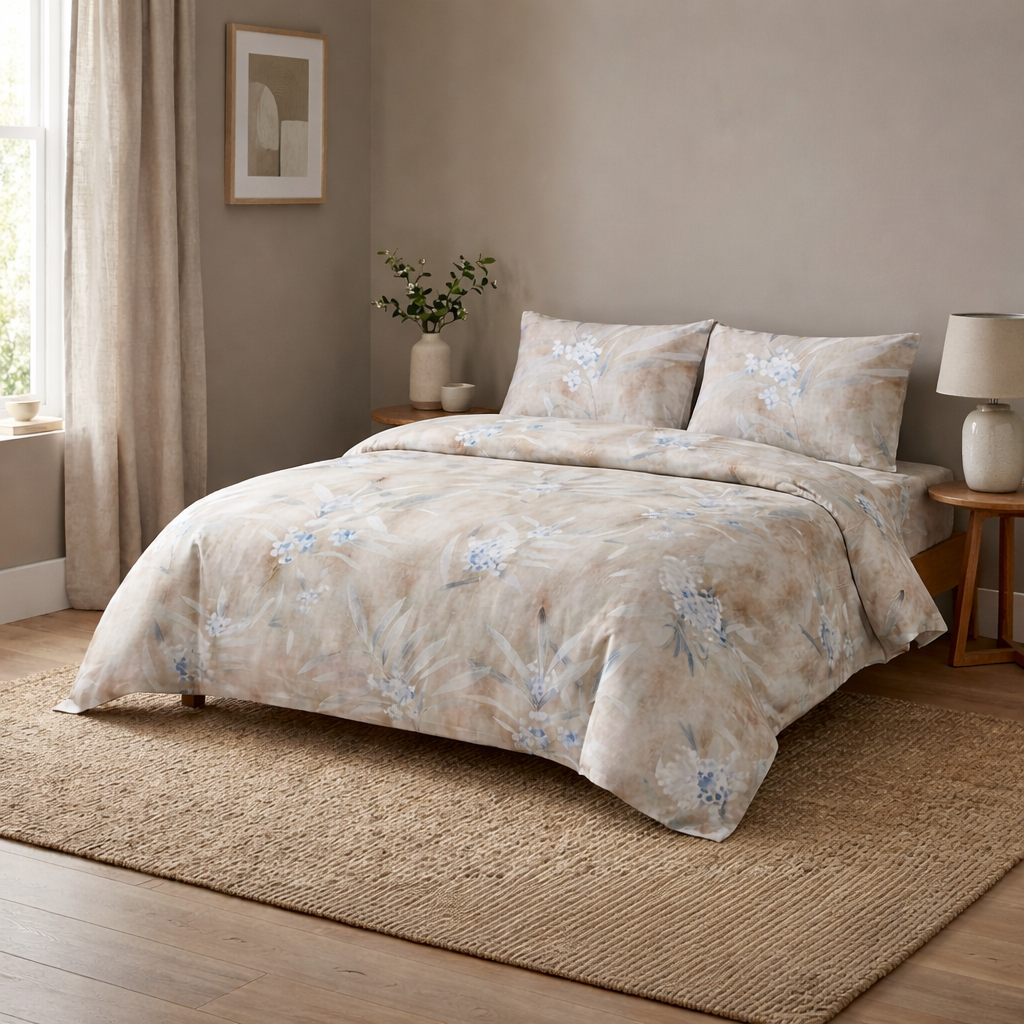 King Size Cotton Bedsheet Set with 2 Pillow Cases - Calm Botanica