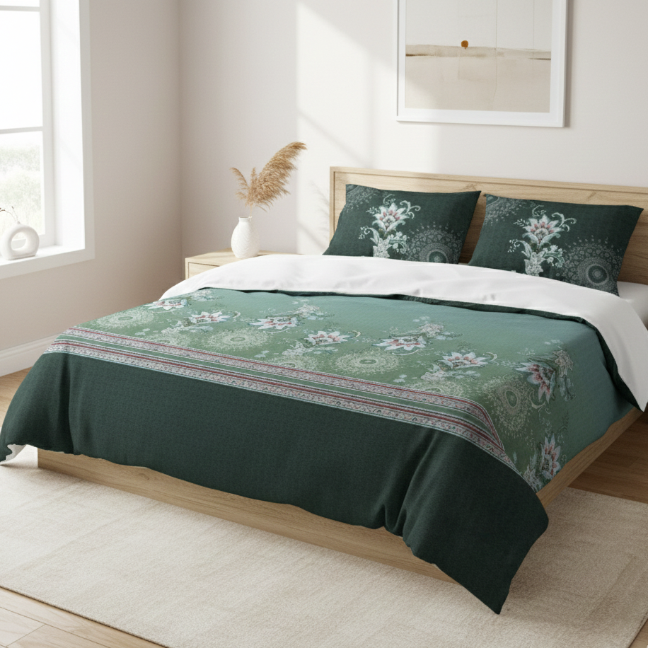 King Size Cotton Bedsheet Set with 2 Pillow Cases - Forest Heritage