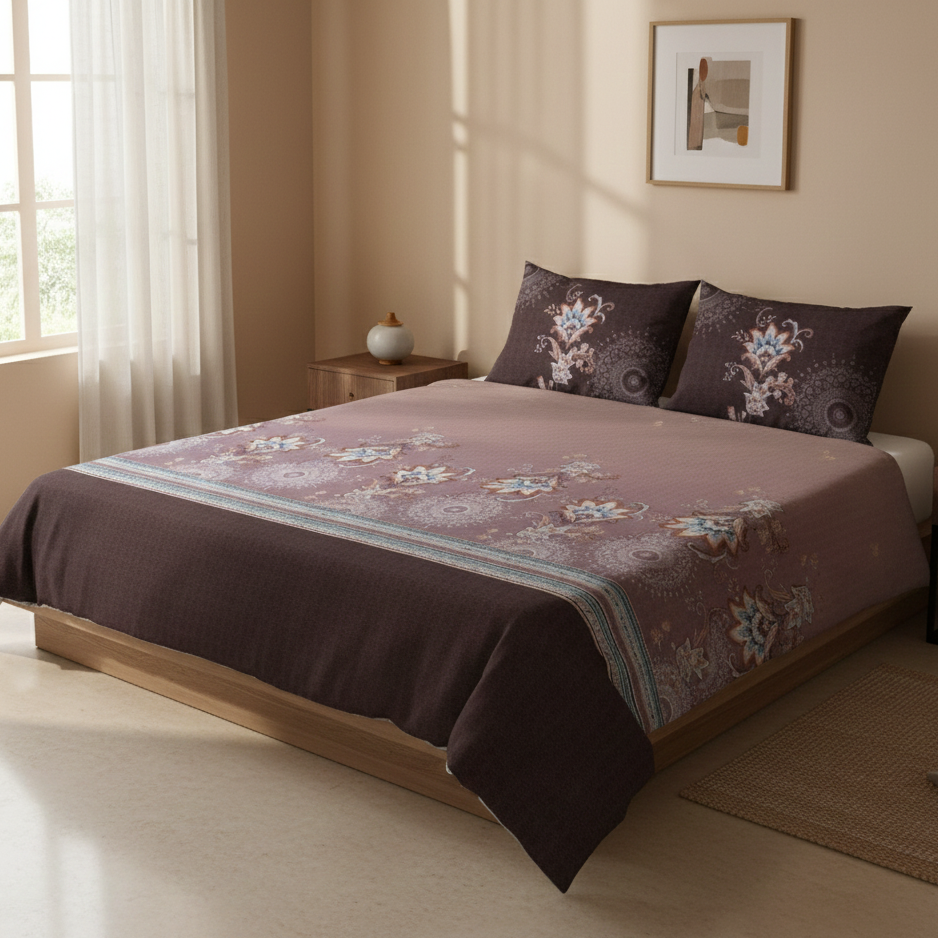 King Size Cotton Bedsheet Set with 2 Pillow Cases - Dusky Glow