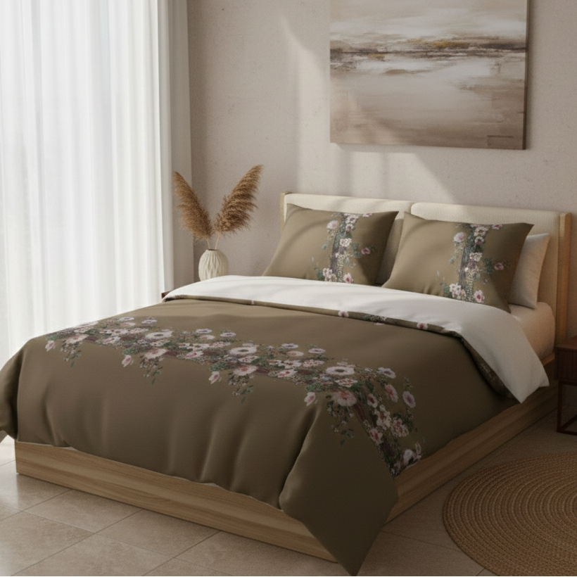 King Size Cotton Bedsheet Set with 2 Pillow Cases - Earthy Brown