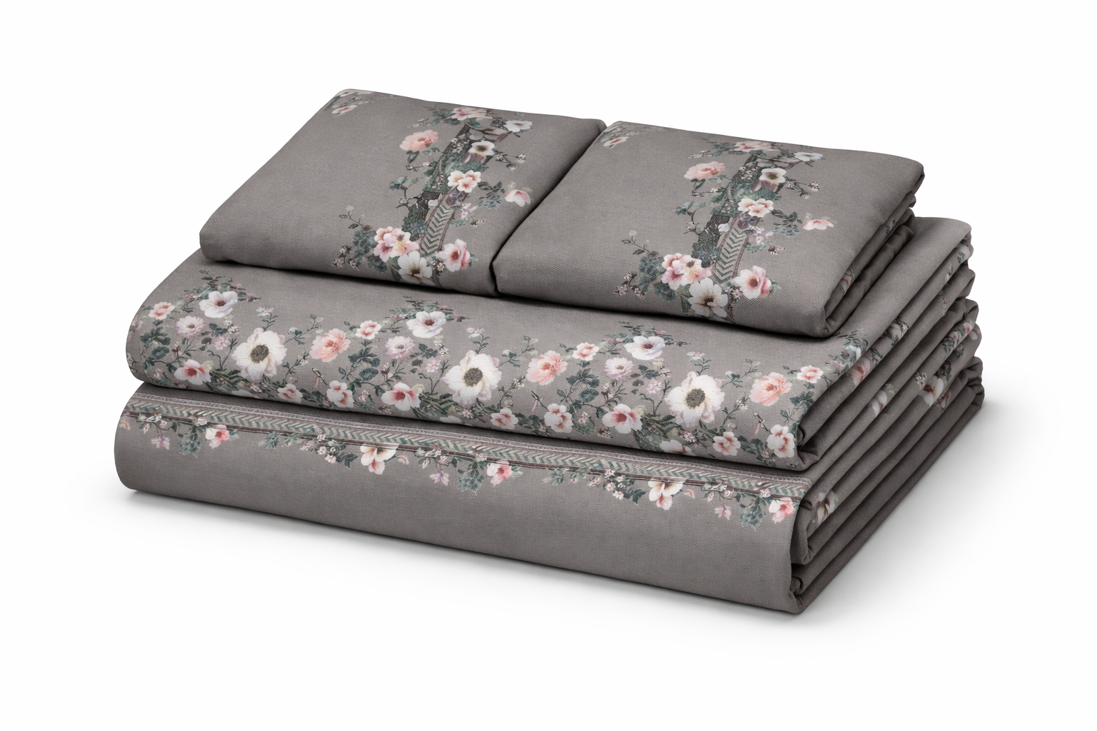 King Size Cotton Bedsheet Set with 2 Pillow Cases - Soft Sage