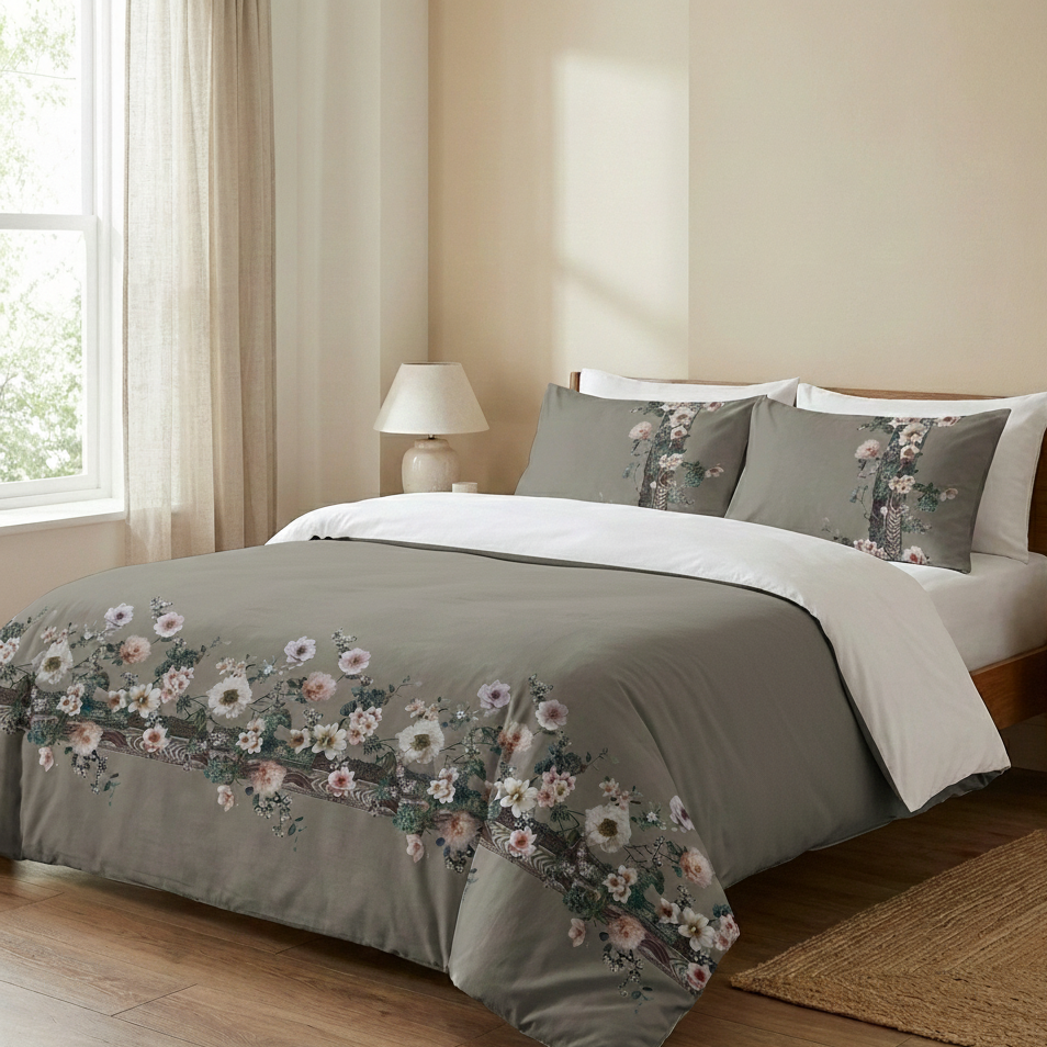 King Size Cotton Bedsheet Set with 2 Pillow Cases - Soft Sage