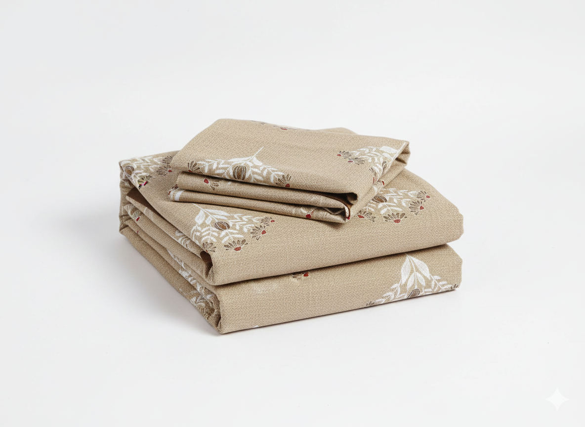 King Size Cotton Bedsheet Set with 2 Pillow Cases - Sand Dune