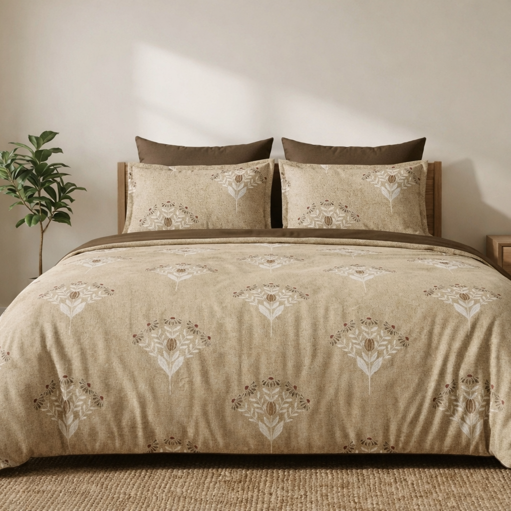 King Size Cotton Bedsheet Set with 2 Pillow Cases - Sand Dune