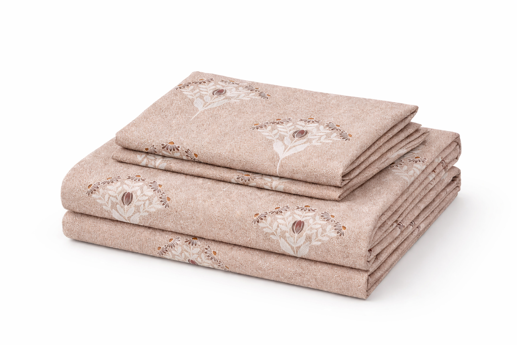 King Size Cotton Bedsheet Set with 2 Pillow Cases - Blush Petal