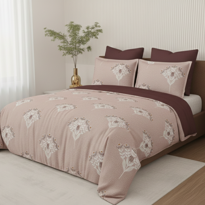King Size Cotton Bedsheet Set with 2 Pillow Cases - Blush Petal