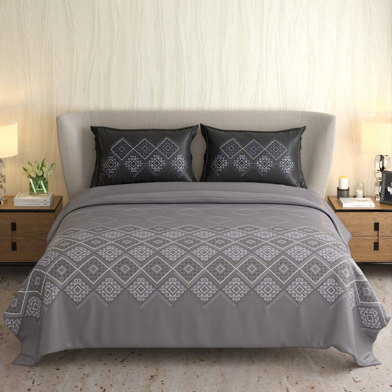King Size Cotton Bedsheet Set with 2 Pillow Cases - Ash Grey